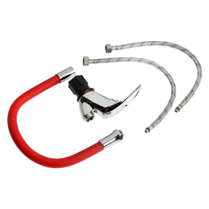 Смеситель для кухни ZEIN Z2113, однорычажный, гибкий излив, картридж 40 мм, красный/хром Смеситель для кухни ZEIN Z2113, однорычажный, гибкий излив, картридж 40 мм, красный/хром