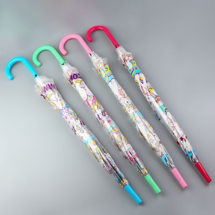 Зонт - трость полуавтоматический «Единороги», 8 спиц, R = 43/60 см, D = 120 см, цвет МИКС Зонт - трость полуавтоматический «Единороги», 8 спиц, R = 43/60 см, D = 120 см, цвет МИКС