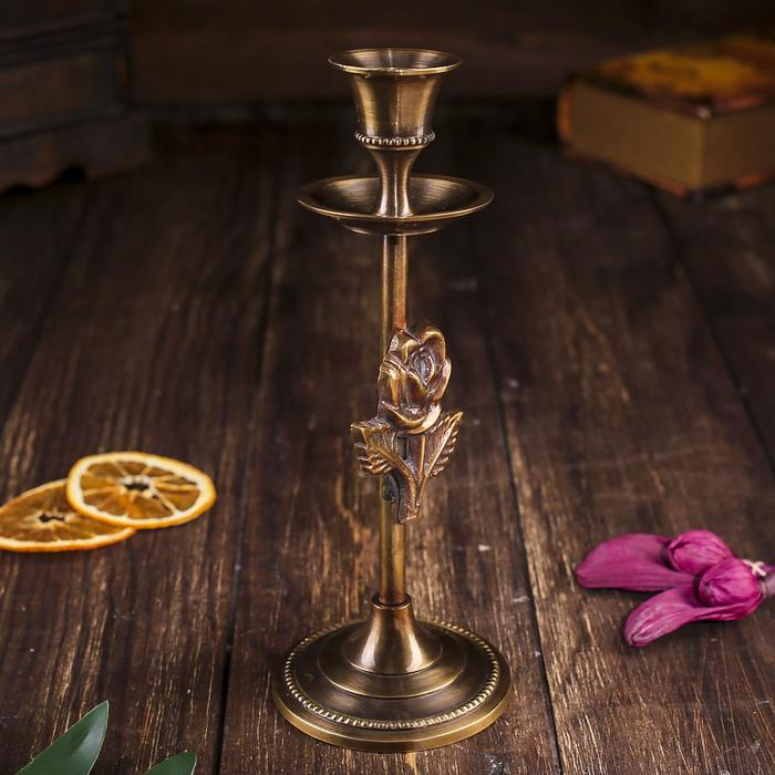 Подсвечник на 1 свечу Подсвечник на 1 свечу "Роза" антик, латунь, 19 см