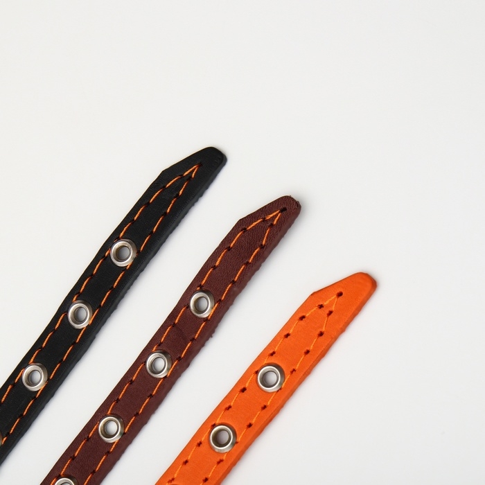 Ошейник кожаный однослойный с рифлеными люверсами, 35х1,2 см, ОШ 10-28 см, безразмерный, микс цветов Ошейник кожаный однослойный с рифлеными люверсами, 35х1,2 см, ОШ 10-28 см, безразмерный, микс цветов