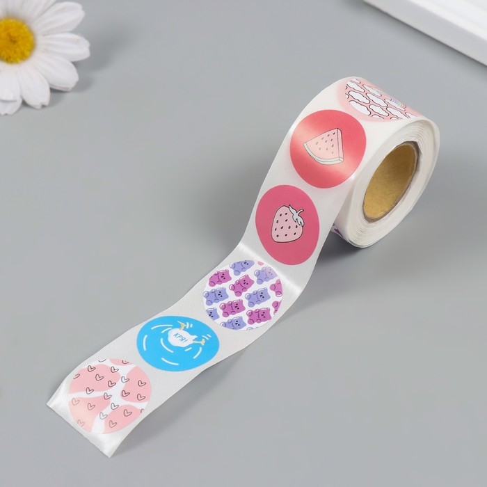 Наклейка бумага "Мимишности" d=2,5 см 252 шт в рулоне