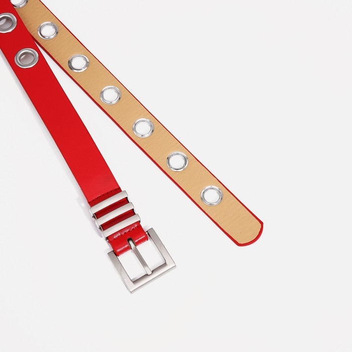 Ремень женский, ширина 2 см, пряжка металл, люверсы, цвет красный Ремень женский, ширина 2 см, пряжка металл, люверсы, цвет красный