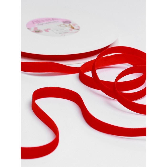 Лента бархатная, 10 мм, 18 ± 1 м, цвет красный №40 Лента бархатная, 10 мм, 18 ± 1 м, цвет красный №40