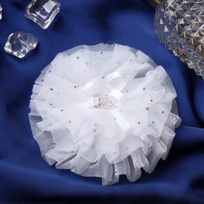 Резинка для волос бант Резинка для волос бант "Школьница" капельки центр блеск, d-10 см, белый