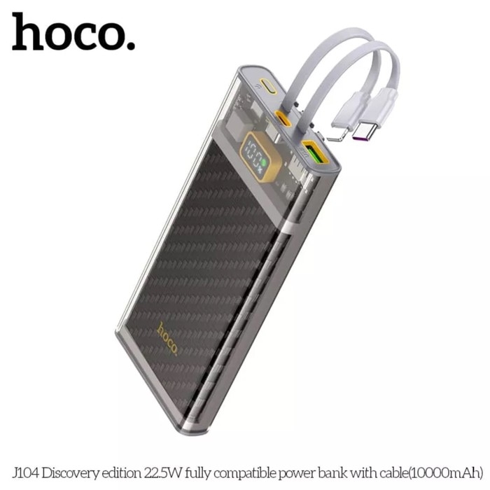 Внешний аккумулятор Hoco J104, 10000 мАч, USB/2Type-C/lightning, 3 А, серый Внешний аккумулятор Hoco J104, 10000 мАч, USB/2Type-C/lightning, 3 А, серый