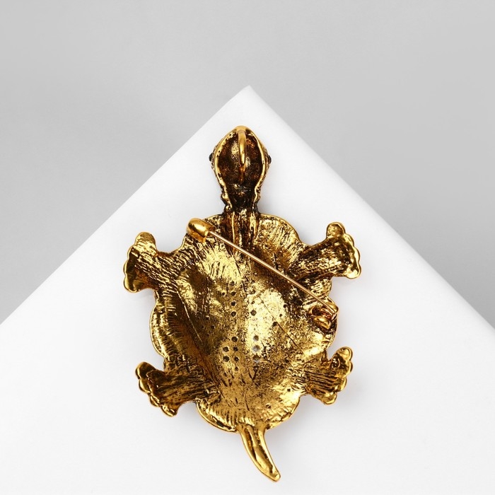 Брошь «Черепаха» морская, цвет изумрудный в чернёном золоте Брошь «Черепаха» морская, цвет изумрудный в чернёном золоте