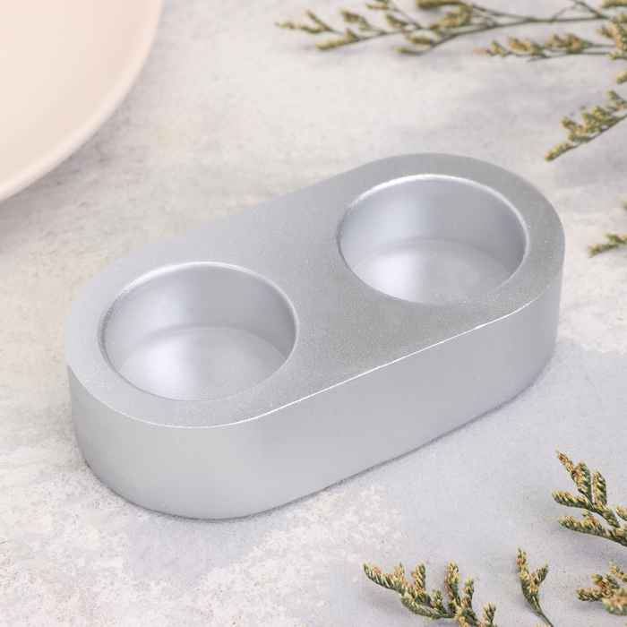 Подсвечник Подсвечник "Мрамор" из гипса для двух свечей овальный, 12х6х3см, серебро