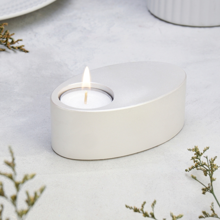 Подсвечник Подсвечник "Узкий овал. Мрамор" из гипса,11,5х7х4см,белый перламутр