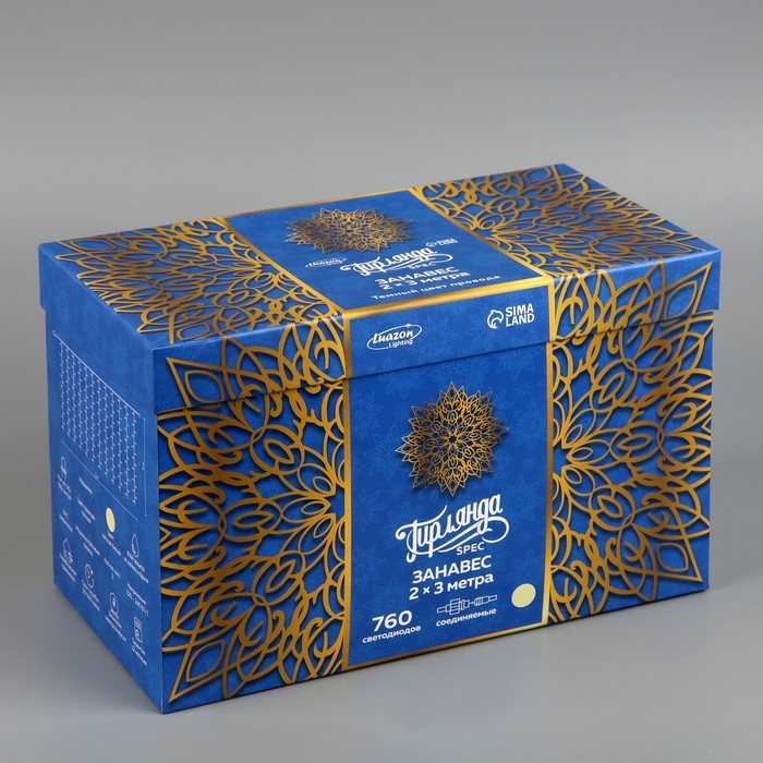 Гирлянда «Занавес» 2 × 3 м, IP44, УМС, тёмная нить, 760 LED, свечение тёплое белое, мерцание белым, 220 В