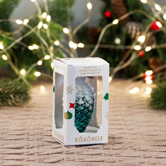 Ёлочное украшение Ёлочное украшение "Шишка в снегу, малахит гл.", в подарочной упаковке, h-9 см