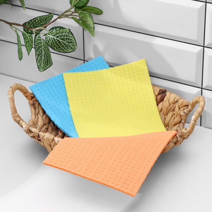 Салфетки из целлюлозы губчатые Доляна, тряпки для уборки, 15×17 см, 3 шт Салфетки из целлюлозы губчатые Доляна, тряпки для уборки, 15×17 см, 3 шт