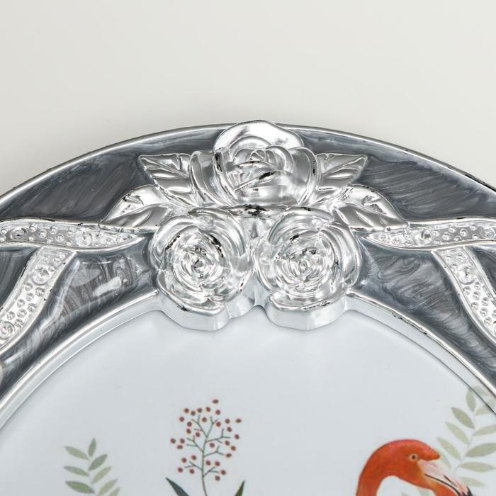 Фоторамка пластик 15х20 см Фоторамка пластик 15х20 см "Овал с серебристыми розами" серая 23х18х1,5 см