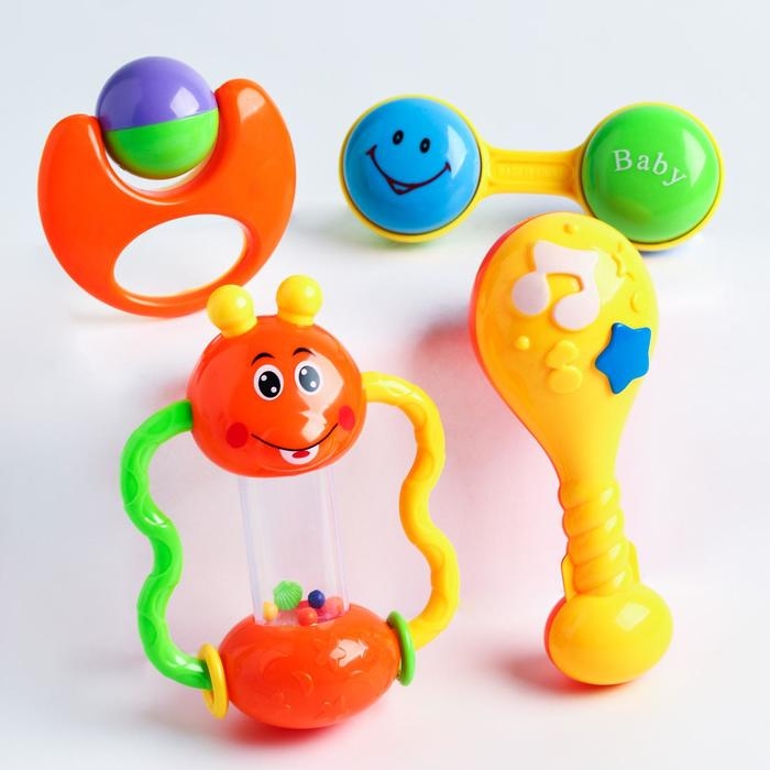 Набор погремушек «Звонкая радость», 4 шт, цвет МИКС, Крошка Я Набор погремушек «Звонкая радость», 4 шт, цвет МИКС, Крошка Я
