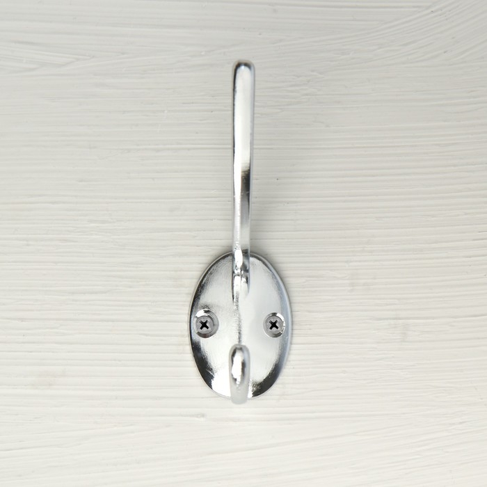 Крючок мебельный ТУНДРА TKD012, двухрожковый, хром Крючок мебельный ТУНДРА TKD012, двухрожковый, хром