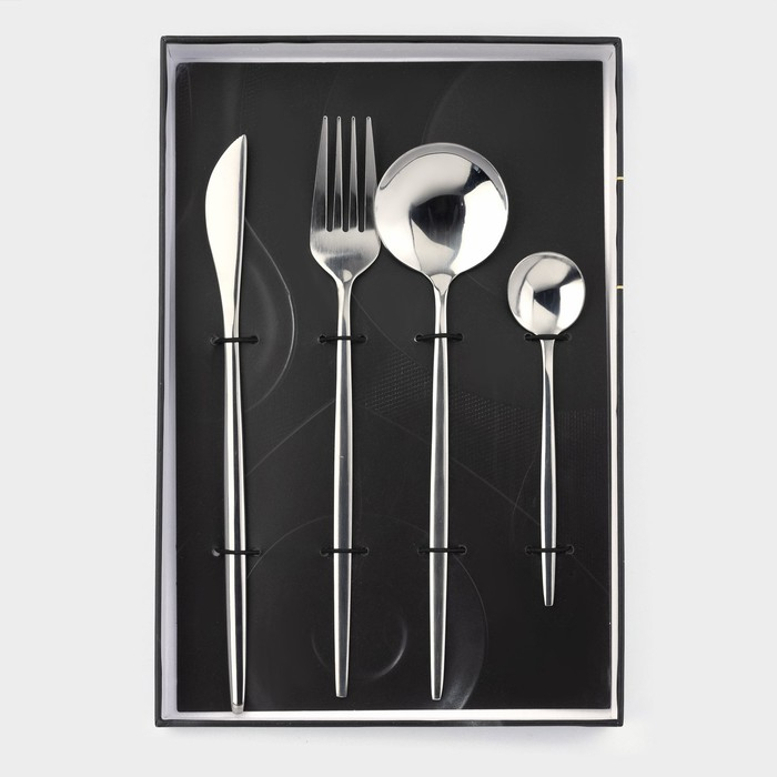 Столовые приборы из нержавеющей стали Magistro «Блинк», 4 предмета, цвет серебряный Столовые приборы из нержавеющей стали Magistro «Блинк», 4 предмета, цвет серебряный
