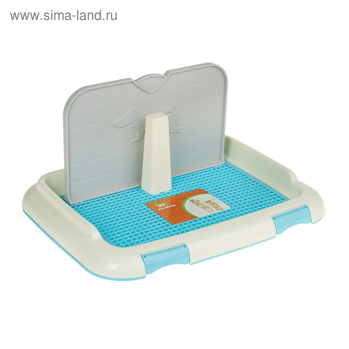 Туалет для собак 46,5 х 35,5 х 5,5 см, со стенкой, съёмной решеткой и столбиком, голубой Туалет для собак 46,5 х 35,5 х 5,5 см, со стенкой, съёмной решеткой и столбиком, голубой