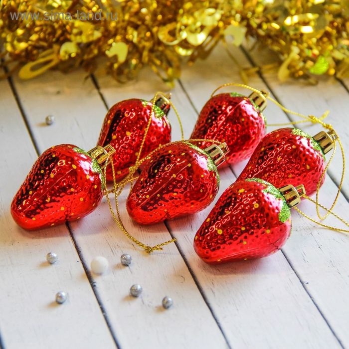 Украшение ёлочное Украшение ёлочное "Клубника" (набор 6 шт) 5х3,5 см, красный