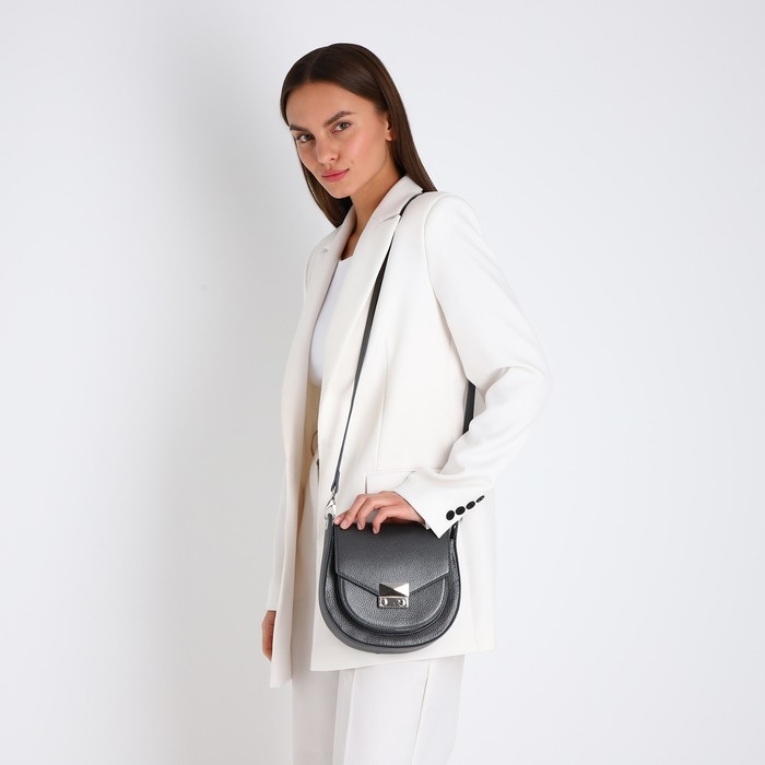 Сумка женская Медведково на застёжке, длинный ремень, цвет серый