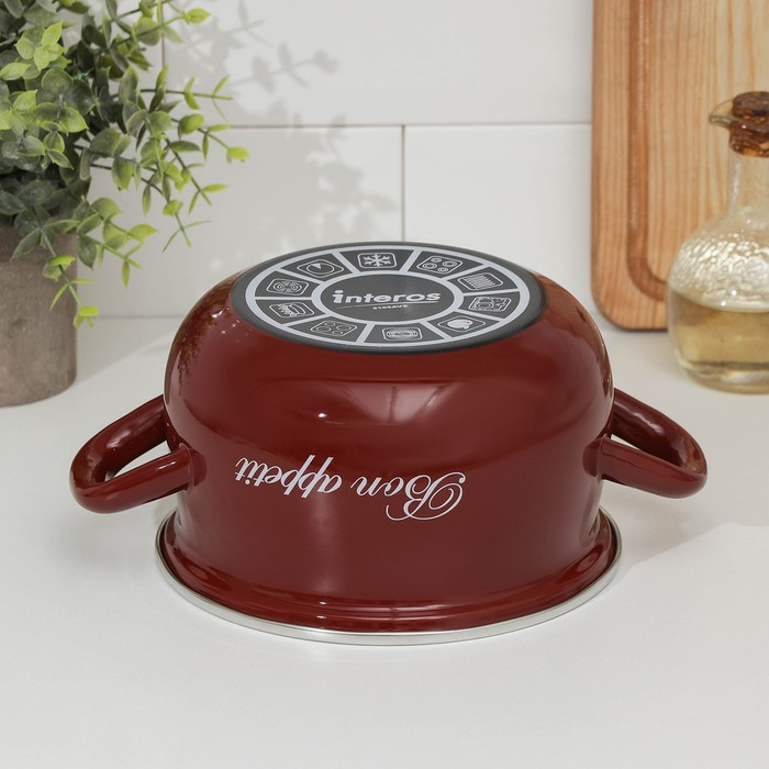 Кастрюля эмалированная «Бордо», 2,1 л, индукция, цвет бордовый Кастрюля эмалированная «Бордо», 2,1 л, индукция, цвет бордовый