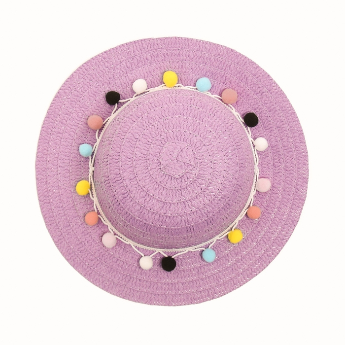 Шляпа с бомбошками для девочки MINAKU, цвет фиолетовый, размер 50 Шляпа с бомбошками для девочки MINAKU, цвет фиолетовый, размер 50