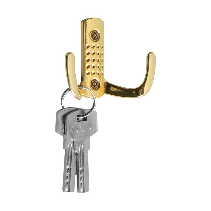 Крючок мебельный ТУНДРА TKD011, двухрожковый, золото Крючок мебельный ТУНДРА TKD011, двухрожковый, золото