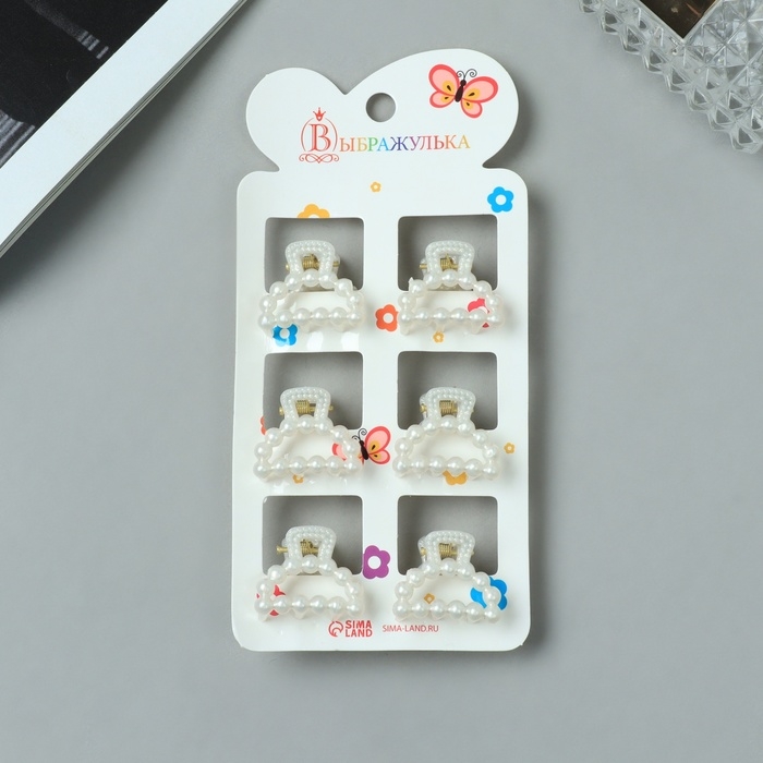 Краб для волос  Краб для волос "Авена" (набор 6 шт) дуга, 2,5 см, белый