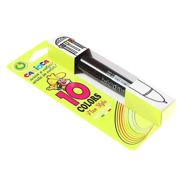 Ручка шариковая автоматическая, 10 цветов, Ручка шариковая автоматическая, 10 цветов, "Carioca" "Fluo", узел 1.0 мм, флуоресцентная палитра, микс