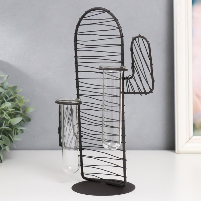 Декор металл, стекло Декор металл, стекло "Кактус. Штрихи" чёрный 15х9х26 см