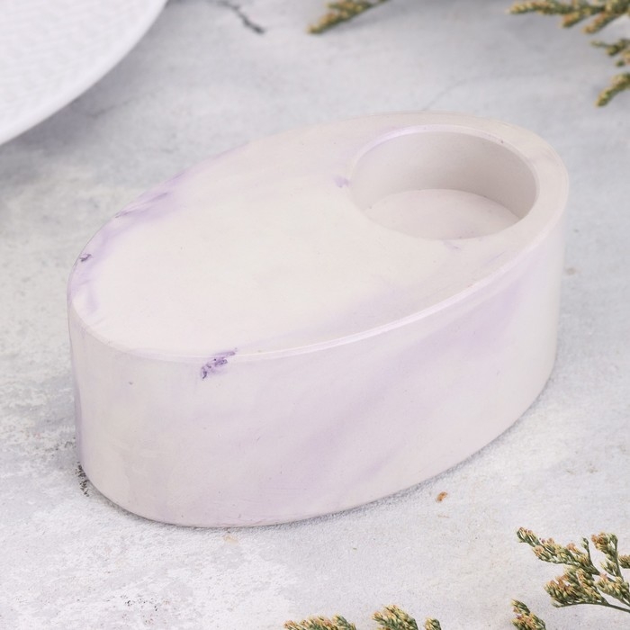 Подсвечник Подсвечник "Узкий овал. Мрамор" из гипса,11,5х7х4см, мрамор с фиолетовыми полосками
