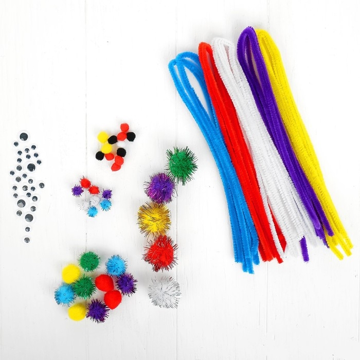 Набор для творчества из проволоки с ворсом, помпонов, глаз №13, цвет МИКС Набор для творчества из проволоки с ворсом, помпонов, глаз №13, цвет МИКС