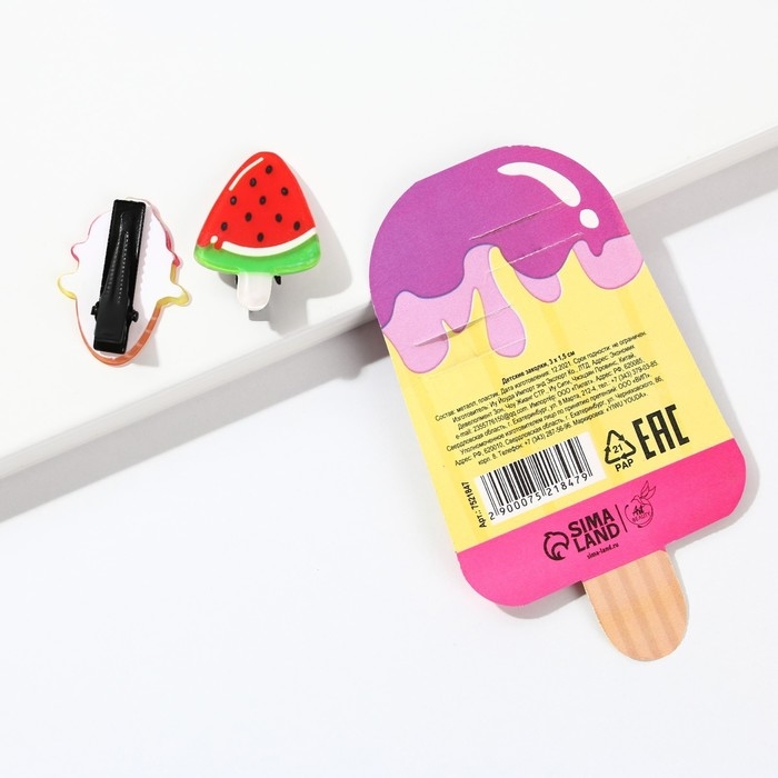 Заколки для волос детские «Красивые вкусняшки», 2 шт, 3 х 1,5 см Заколки для волос детские «Красивые вкусняшки», 2 шт, 3 х 1,5 см