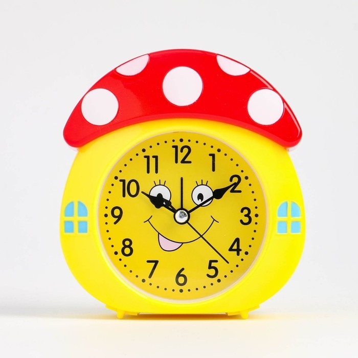 Часы - будильник настольные Часы - будильник настольные "Мухомор" детские, дискретный ход, d-8 см, 13 х 12 см, АА