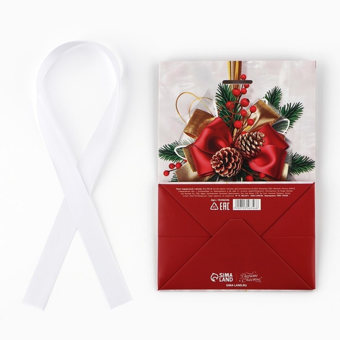 Пакет подарочный новогодний с лентой «Новый год», 13 х 19 х 9 см , Новый год Пакет подарочный новогодний с лентой «Новый год», 13 х 19 х 9 см , Новый год