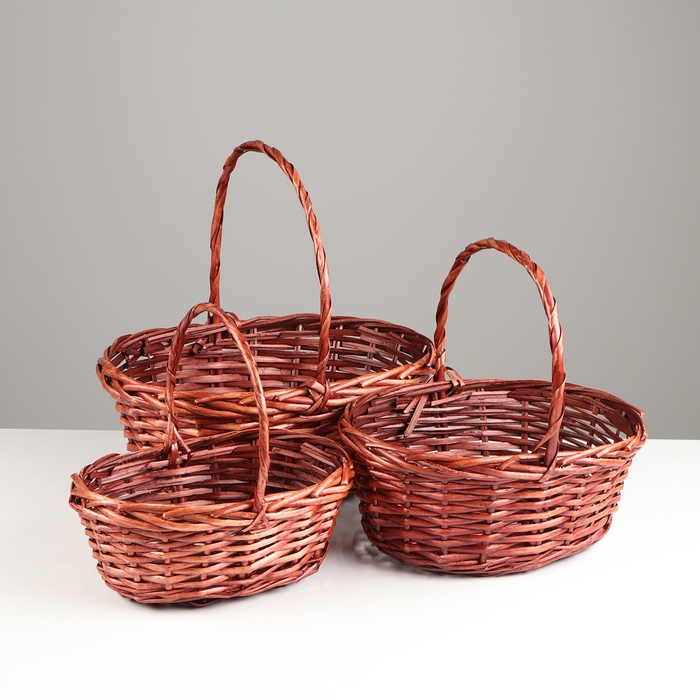 Набор корзин плетеных, 38x30xH14/35см, 33х25xH12.5/30см, 28х20x11/H25 см, 3 шт, ива Набор корзин плетеных, 38x30xH14/35см, 33х25xH12.5/30см, 28х20x11/H25 см, 3 шт, ива