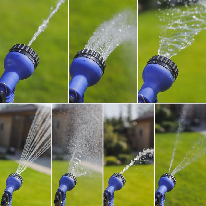 Шланг поливочный растягивающийся от 7,5 до 22,5 м, латекс, быстросъёмный, с поливочным пистолетом и штуцером, Greengo Шланг поливочный растягивающийся от 7,5 до 22,5 м, латекс, быстросъёмный, с поливочным пистолетом и штуцером, Greengo