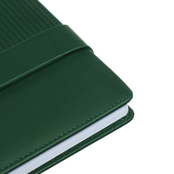 Ежедневник недатированный, А5, 140л, клетка, обл.кожзам, с хлястиком, Полоски изумрудный