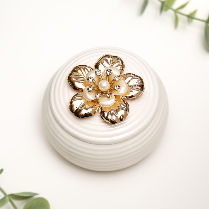 Шкатулка керамика Шкатулка керамика "Двойной цветок с жемчужиной" 6,5х8,5х8,5 см