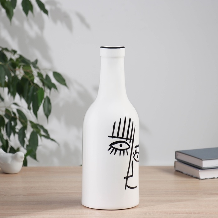 Ваза керамика настольная Ваза керамика настольная "Пикассо" (ручная роспись) улыбка, 33,5х12 см, чёрно-белый