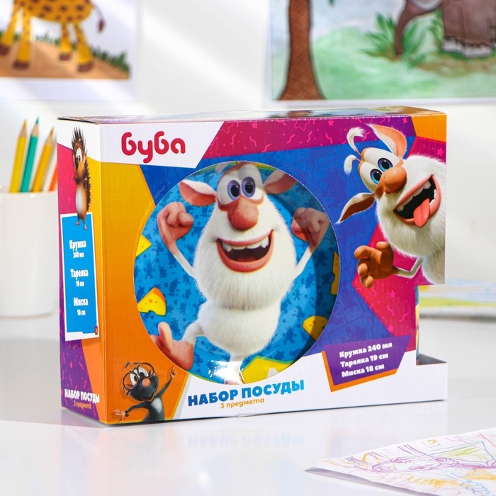 Набор детской посуды «Буба»: 3 предмета: кружка 240 мл, салатник d=18 см, тарелка d=19 см Набор детской посуды «Буба»: 3 предмета: кружка 240 мл, салатник d=18 см, тарелка d=19 см