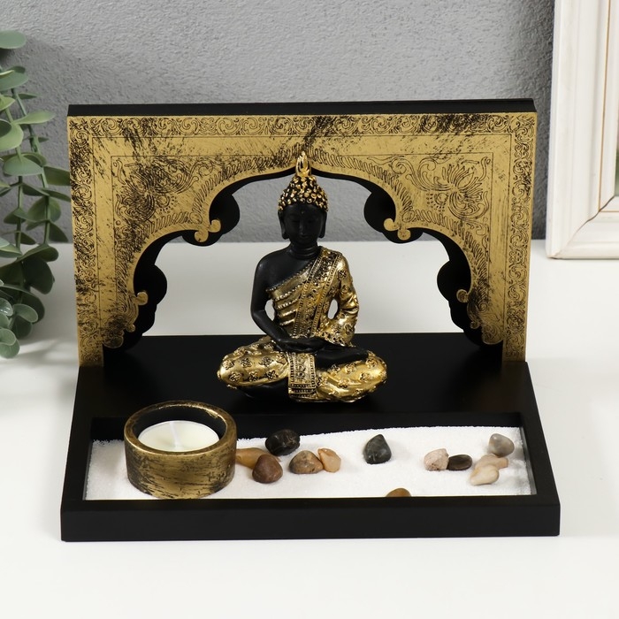 Сад камней Дзен  Сад камней Дзен "Будда во дворце у золотой арки" песок+свеча 21х16х14 см