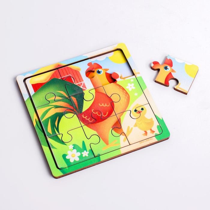 Пазл «Петух с цыплёнком», 9 деталей Пазл «Петух с цыплёнком», 9 деталей