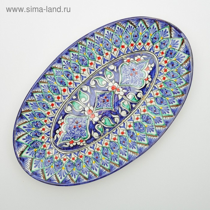 Селедочница Риштанская Керамика  Селедочница Риштанская Керамика "Узоры", 34 см, разноцветное, овальное