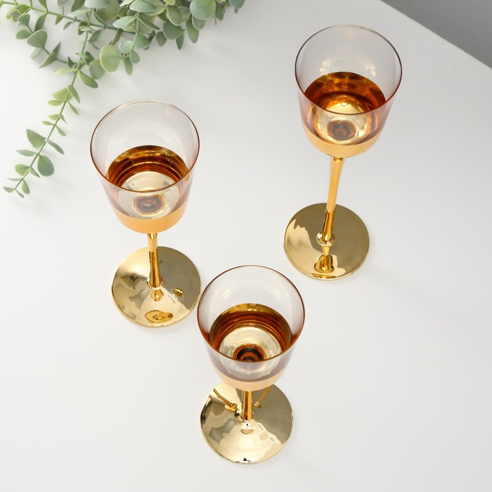 Подсвечник стекло набор 3 шт Подсвечник стекло набор 3 шт "Романтика свечей" золото высота 26см, 23 см, 20 см