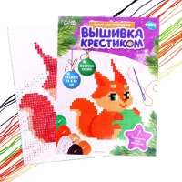 Вышивка крестиком на новый год «Бёлочка с новогодним шариком», 14 х 10 см, новогодний набор для творчества
