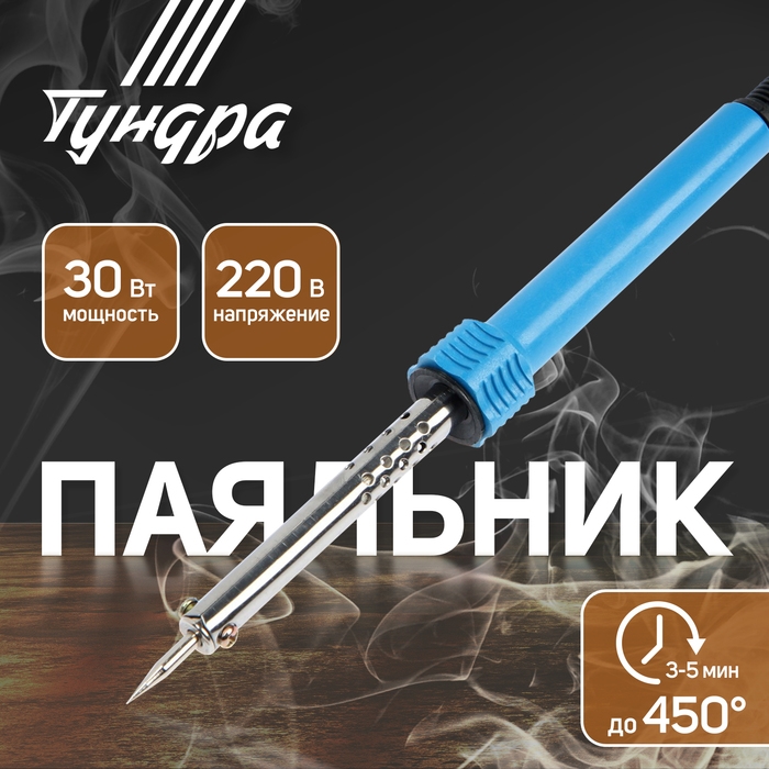 Паяльник ТУНДРА, пластиковая рукоятка, 30 Вт, 220 В Паяльник ТУНДРА, пластиковая рукоятка, 30 Вт, 220 В