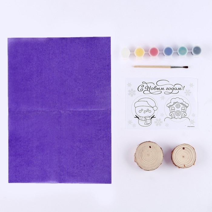 Новогодний набор для творчества. Ёлочные деревянные подвески под раскраску «Новый год! Снеговик и домик» Новогодний набор для творчества. Ёлочные деревянные подвески под раскраску «Новый год! Снеговик и домик»