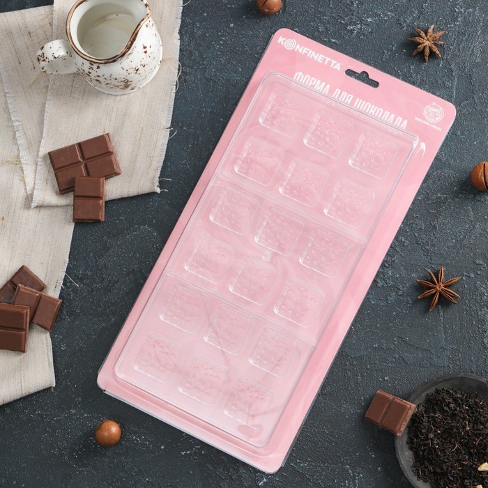 Форма для конфет и шоколада KONFINETTA «Пористый шоколад», 33×16,5×2,5 см, 18 ячеек 3×3×1 см, цвет прозрачный Форма для конфет и шоколада KONFINETTA «Пористый шоколад», 33×16,5×2,5 см, 18 ячеек 3×3×1 см, цвет прозрачный