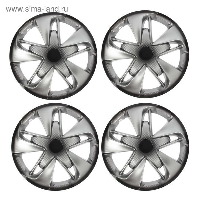 Колпаки колесные R16 Колпаки колесные R16 "СУПЕР АСТРА", серебристо-черный карбон, набор 4 шт