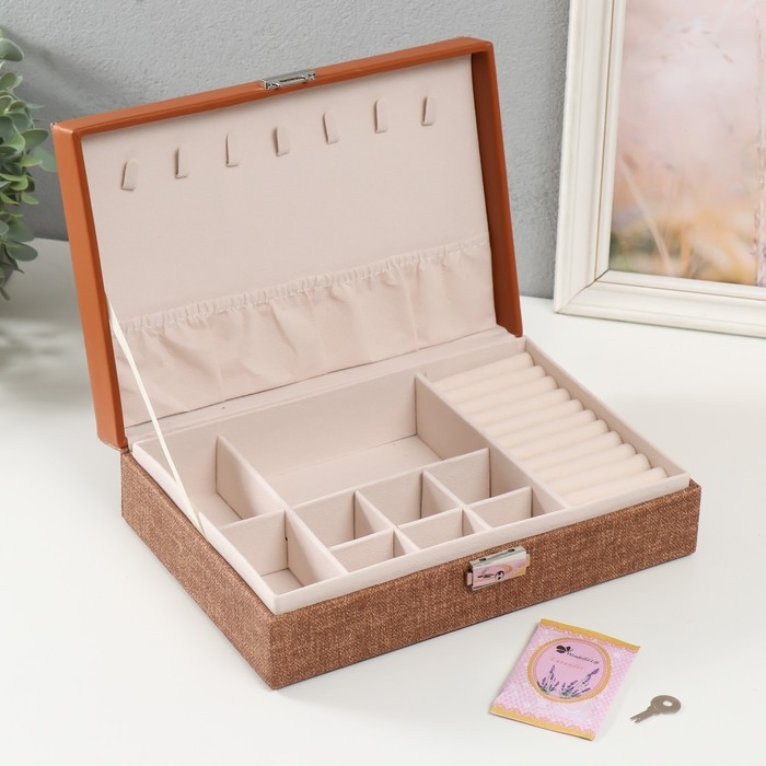 Шкатулка кожзам для украшений  Шкатулка кожзам для украшений "Шоколад" комбинированная 26,7х18,5х7,5 см