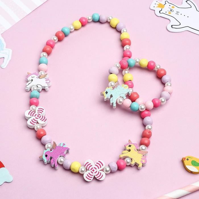 Набор детский «Выбражулька» 2 предмета: бусы, браслет, единорог, цвет МИКС Набор детский «Выбражулька» 2 предмета: бусы, браслет, единорог, цвет МИКС